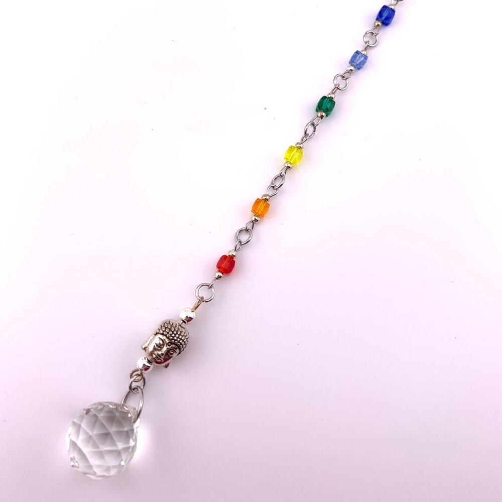 BUDDHA Head Chakra Colors Glass Beads Car Charm Suncatcher CC121